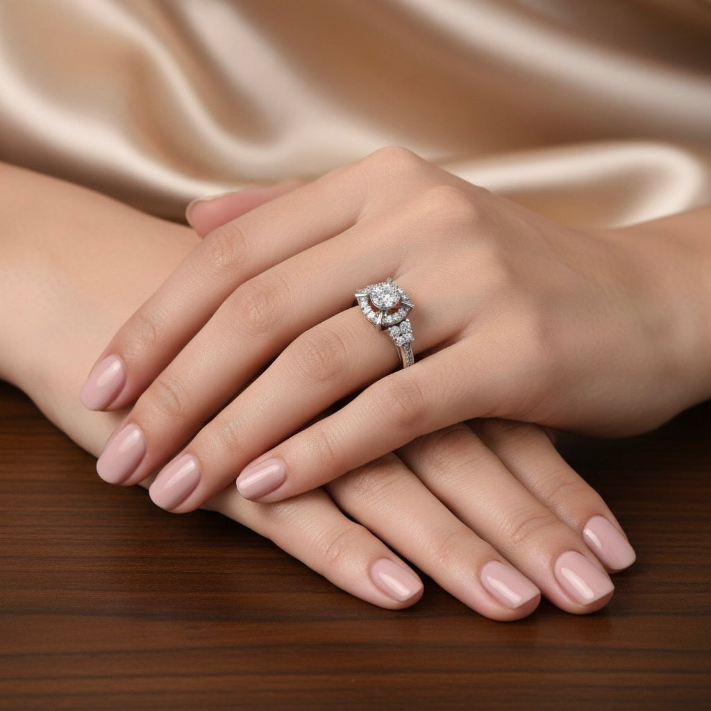 Diamtrendz 925 sterling silver white gold plated cubic zirconia solitaire ring