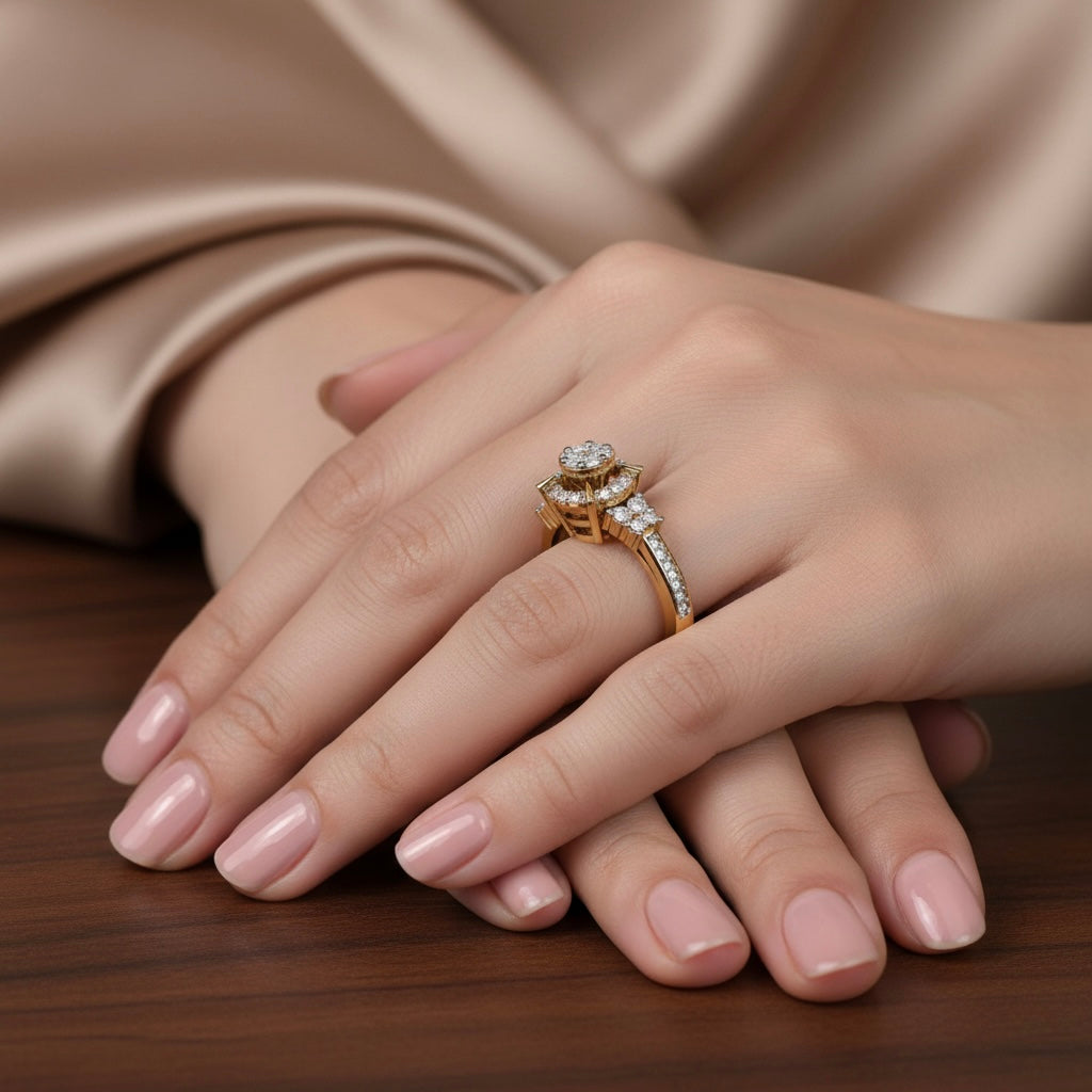 Diamtrendz 925 sterling silver yellow gold plated cubic zirconia solitaire ring