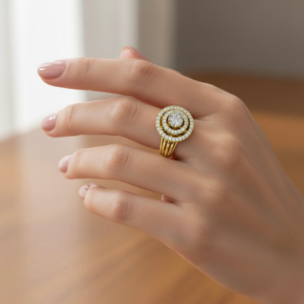 Diamtrendz 925 sterling silver yellow gold plated cubic zirconia solitaire ring