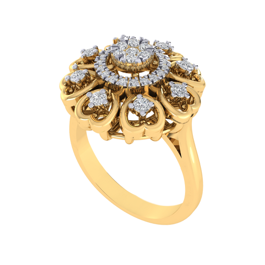 Diamtrendz 925 sterling silver yellow gold plated cubic zirconia floral ring