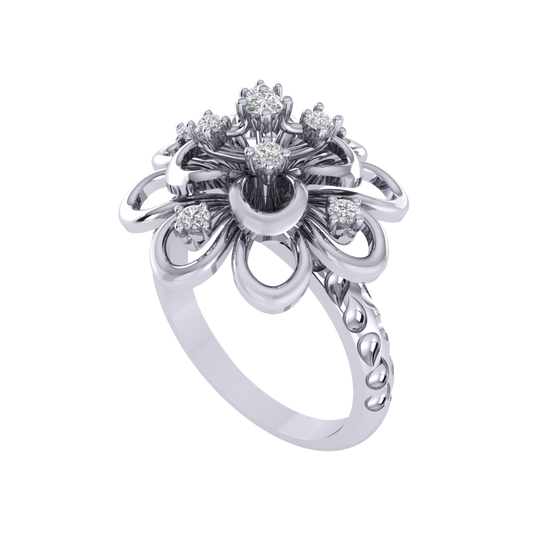 Diamtrendz 925 sterling silver white gold plated cubic zirconia floral ring