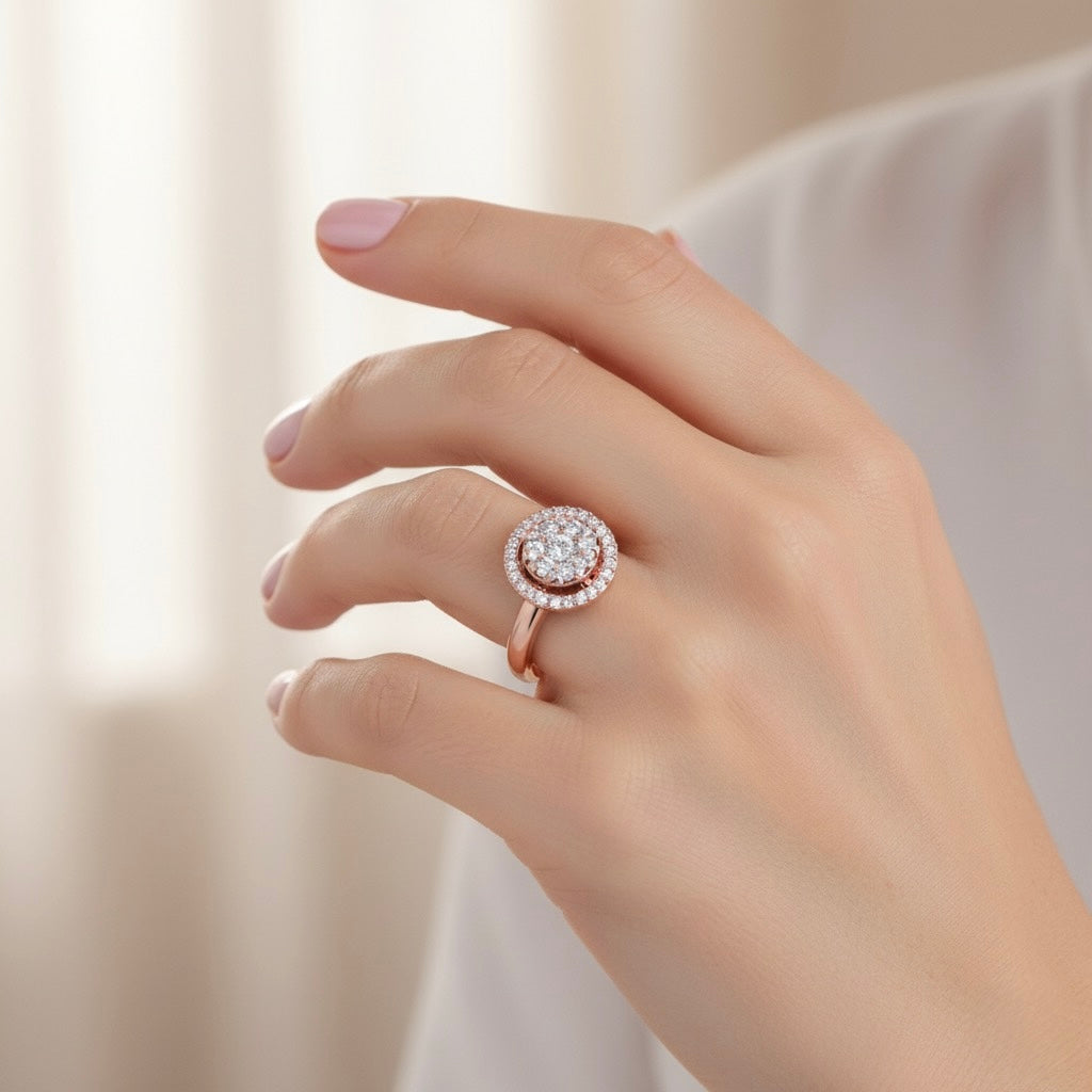 Diamtrendz 925 sterling silver rose gold plated cubic zirconia solitaire ring