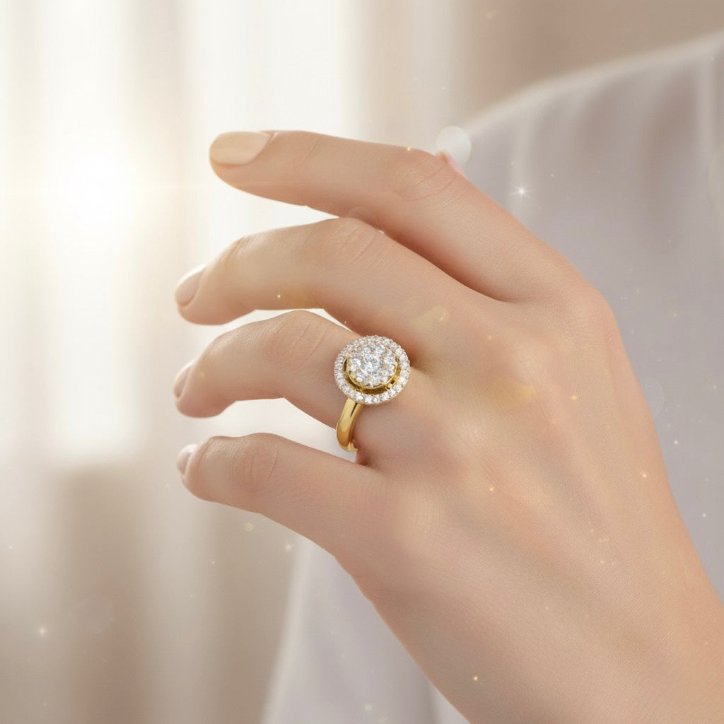 Diamtrendz 925 sterling silver yellow gold plated cubic zirconia solitaire ring