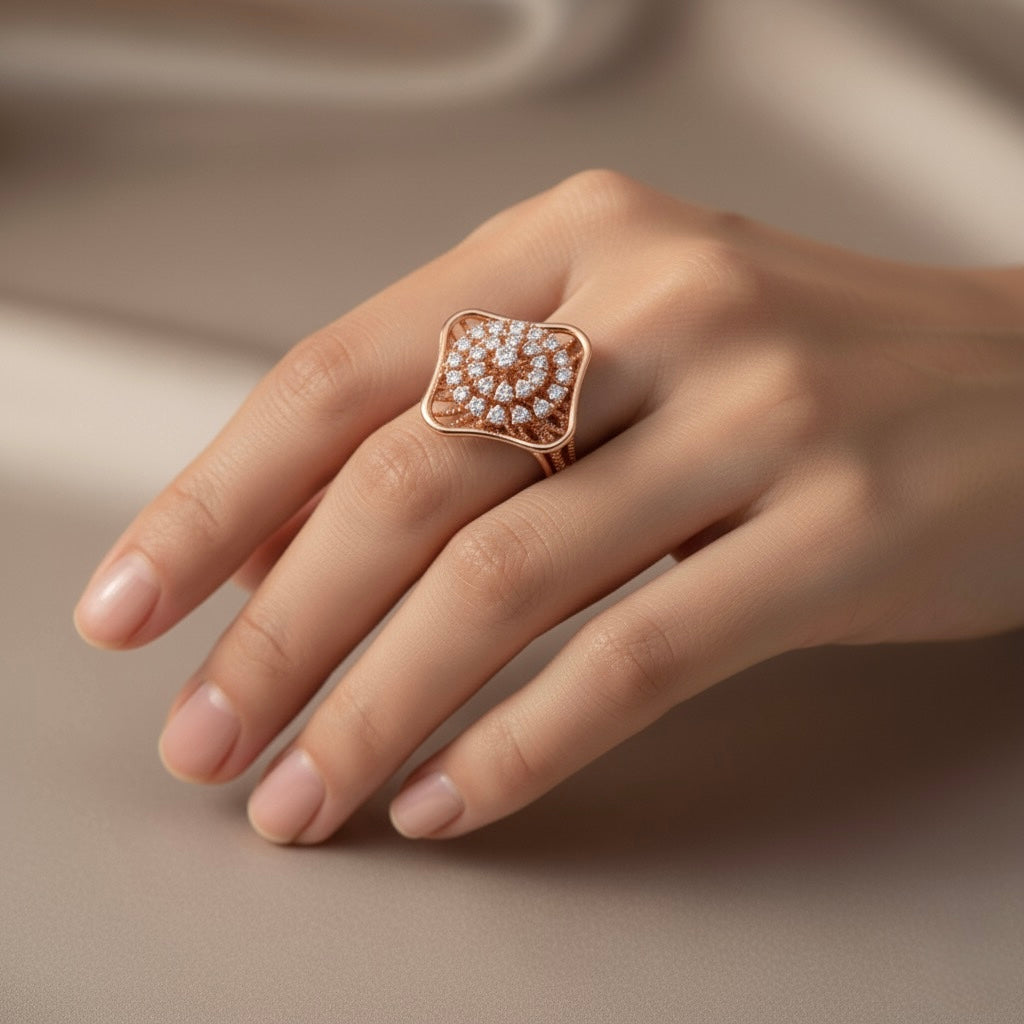 Diamtrendz 925 sterling silver rose gold plated cubic zirconia ring