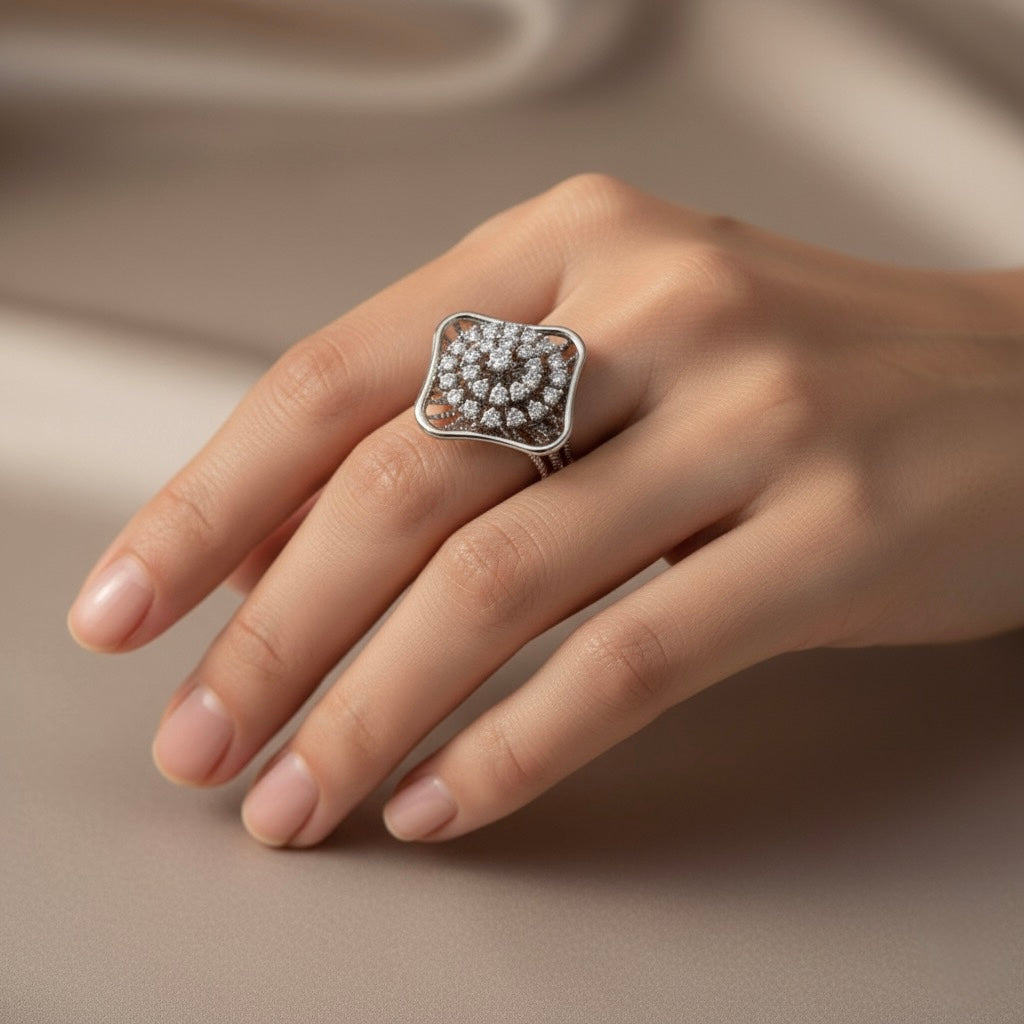 Diamtrendz 925 sterling silver Rhodium plated cubic zirconia ring