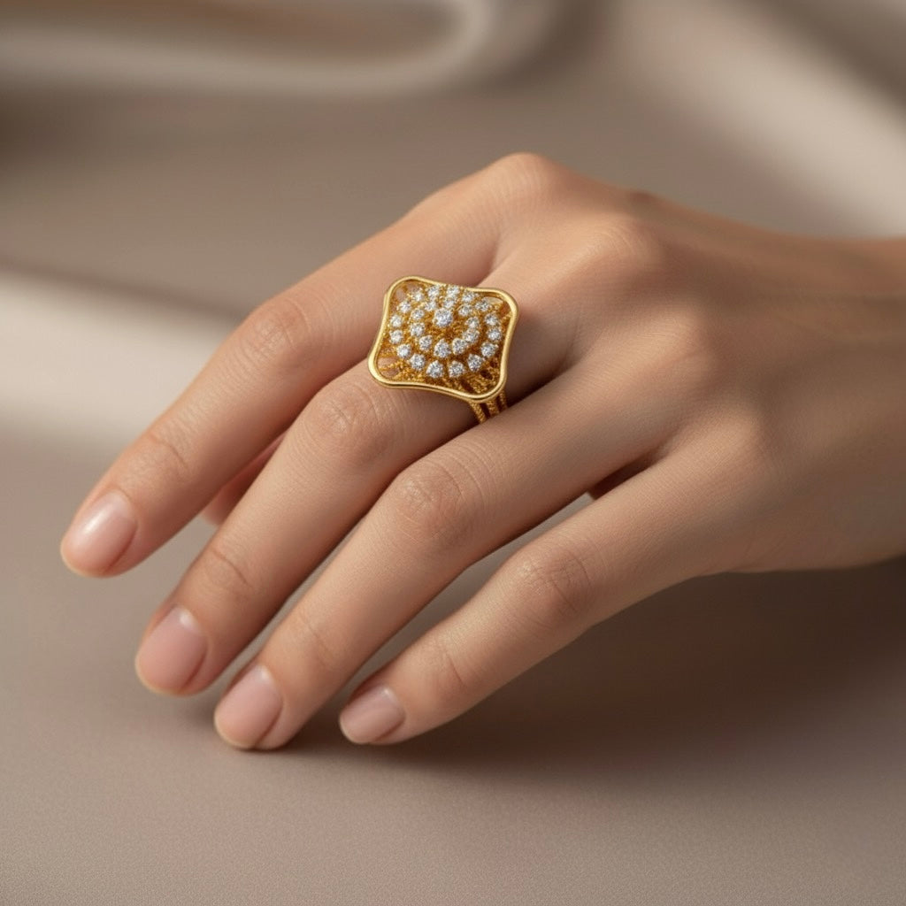 Diamtrendz 925 sterling silver yellow gold plated cubic zirconia ring