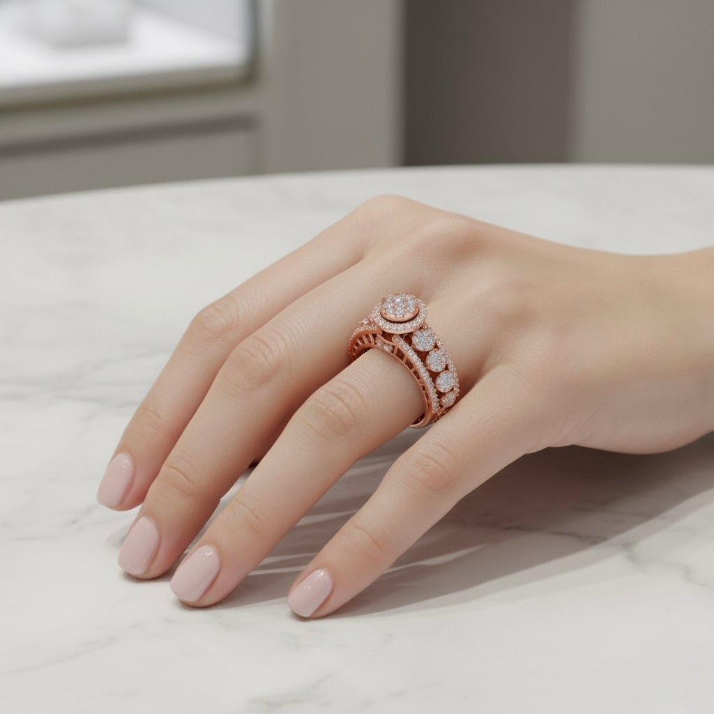 Diamtrendz 925 sterling silver rose gold plated cubic zirconia solitaire ring