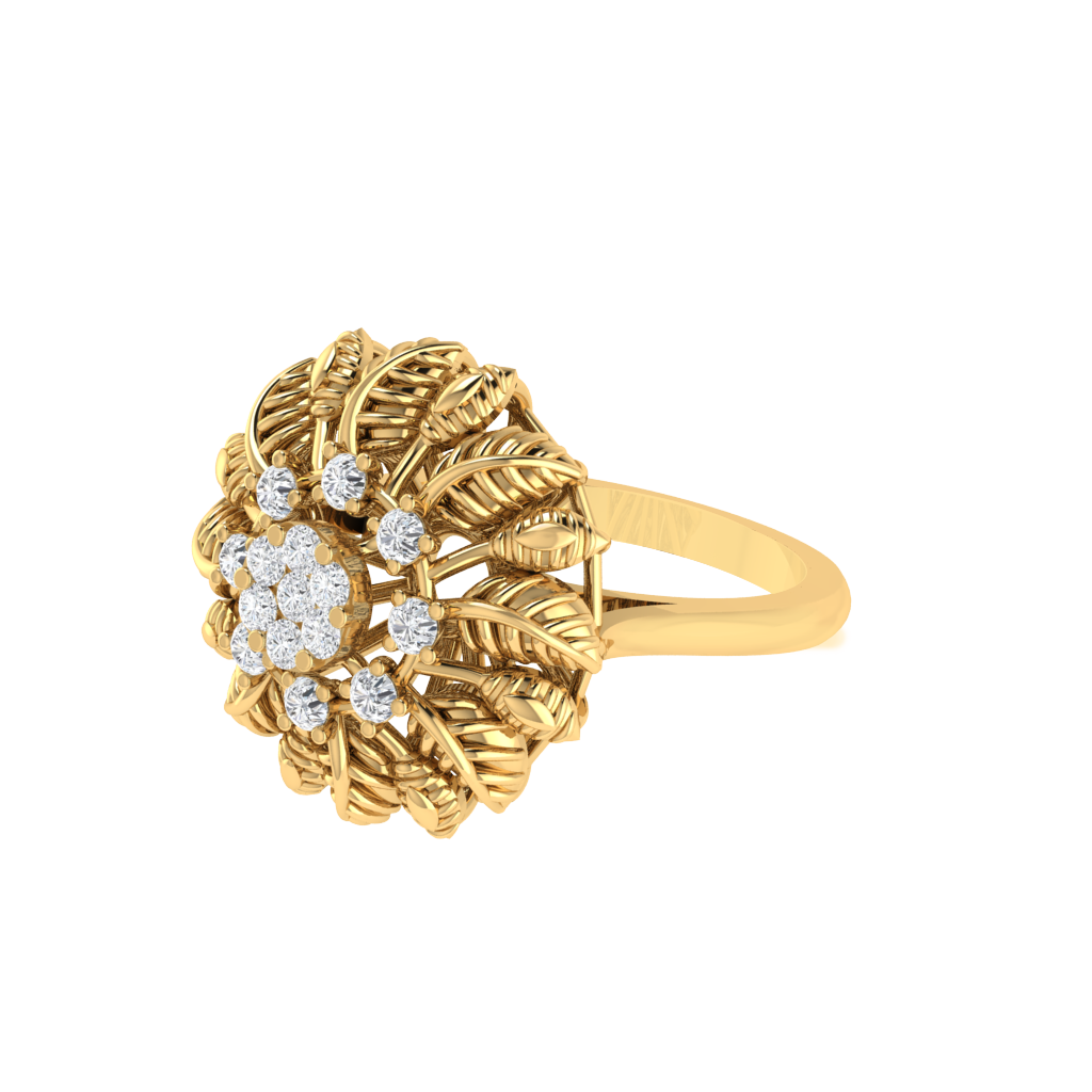 Diamtrendz 925 sterling silver yellow gold plated cubic zirconia floral ring