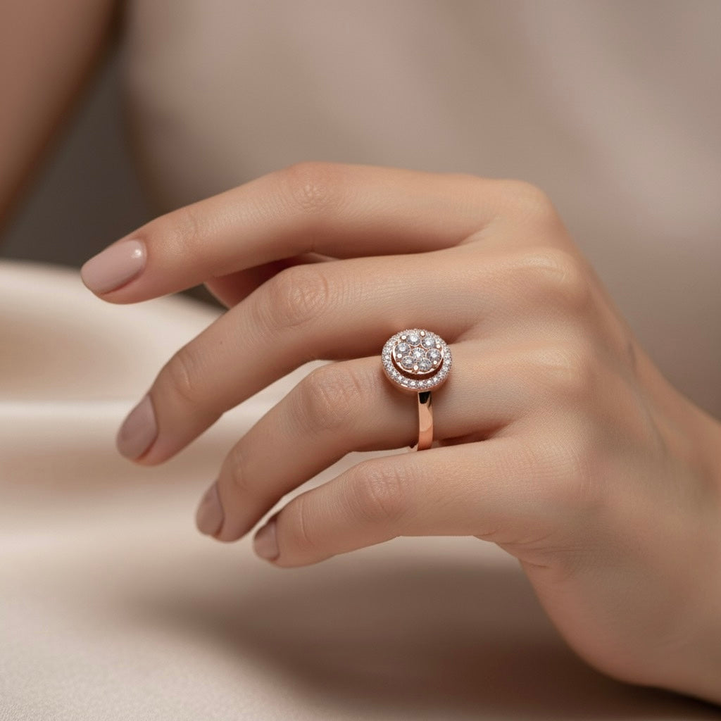 Diamtrendz 925 sterling silver rose gold plated cubic zirconia ring