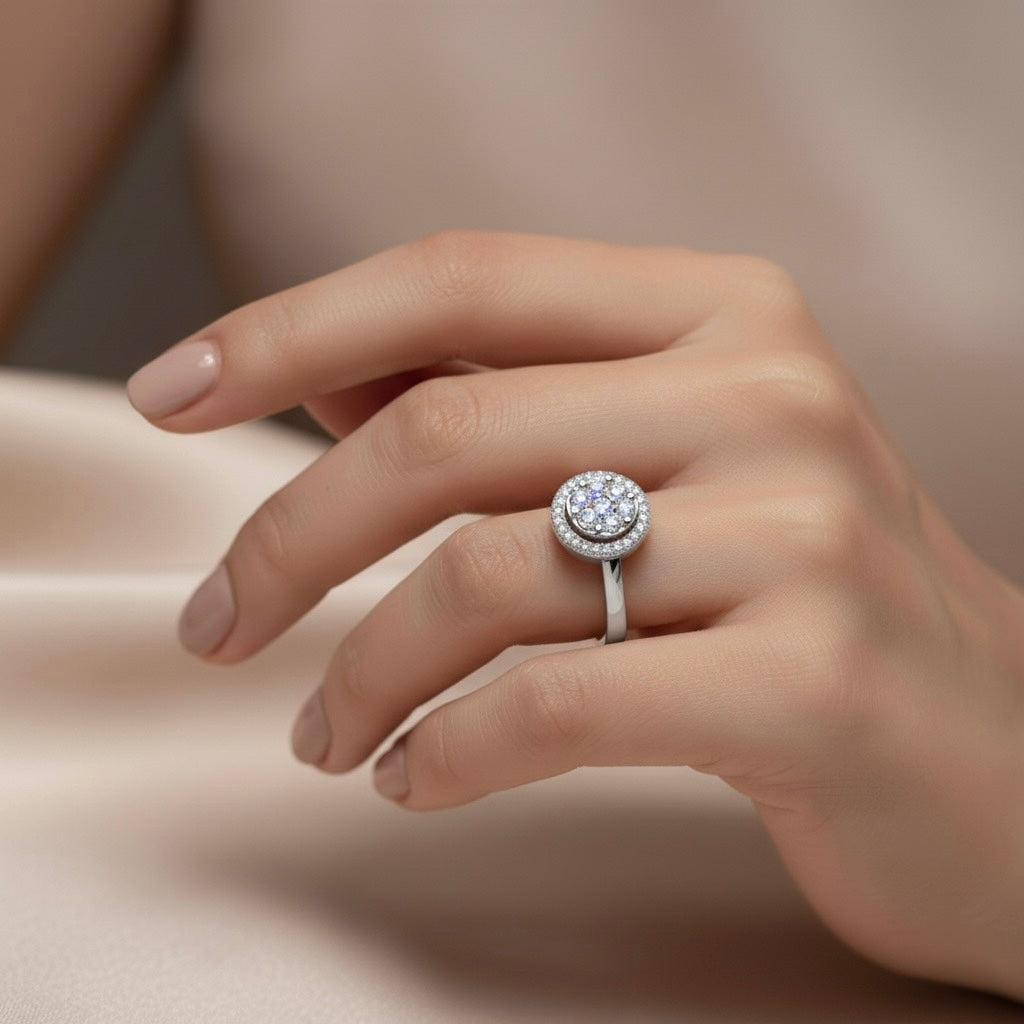 Diamtrendz 925 sterling silver Rhodium plated cubic zirconia ring