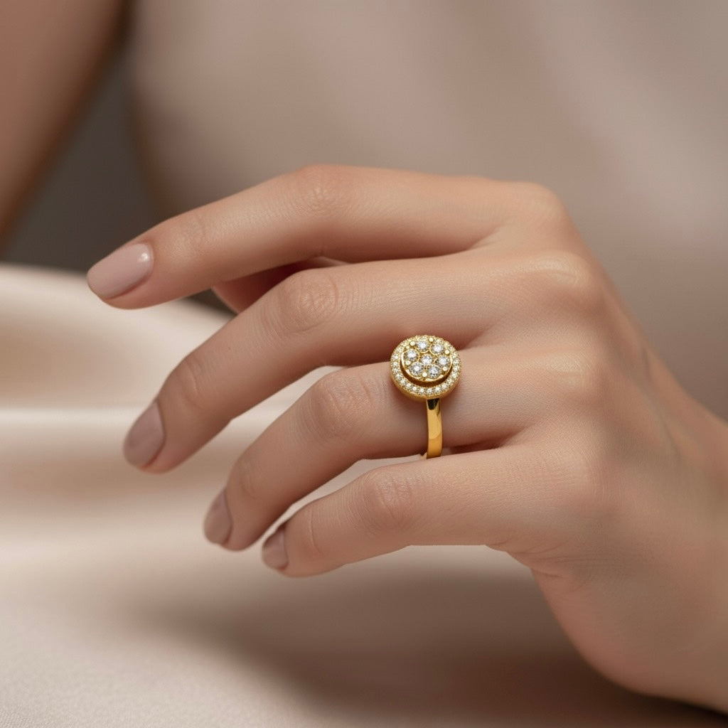 Diamtrendz 925 sterling silver yellow gold plated cubic zirconia ring