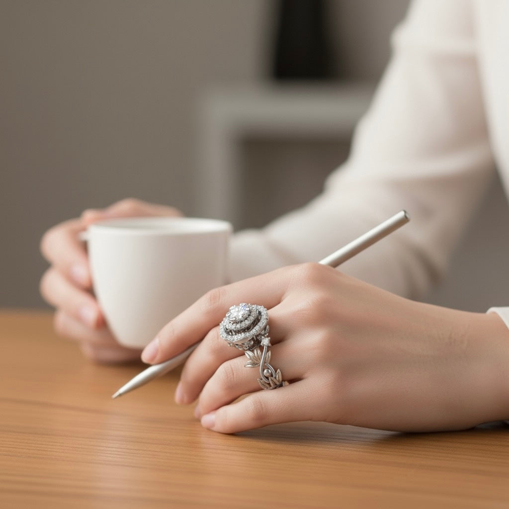 Diamtrendz 925 sterling silver Rhodium plated cubic zirconia ring