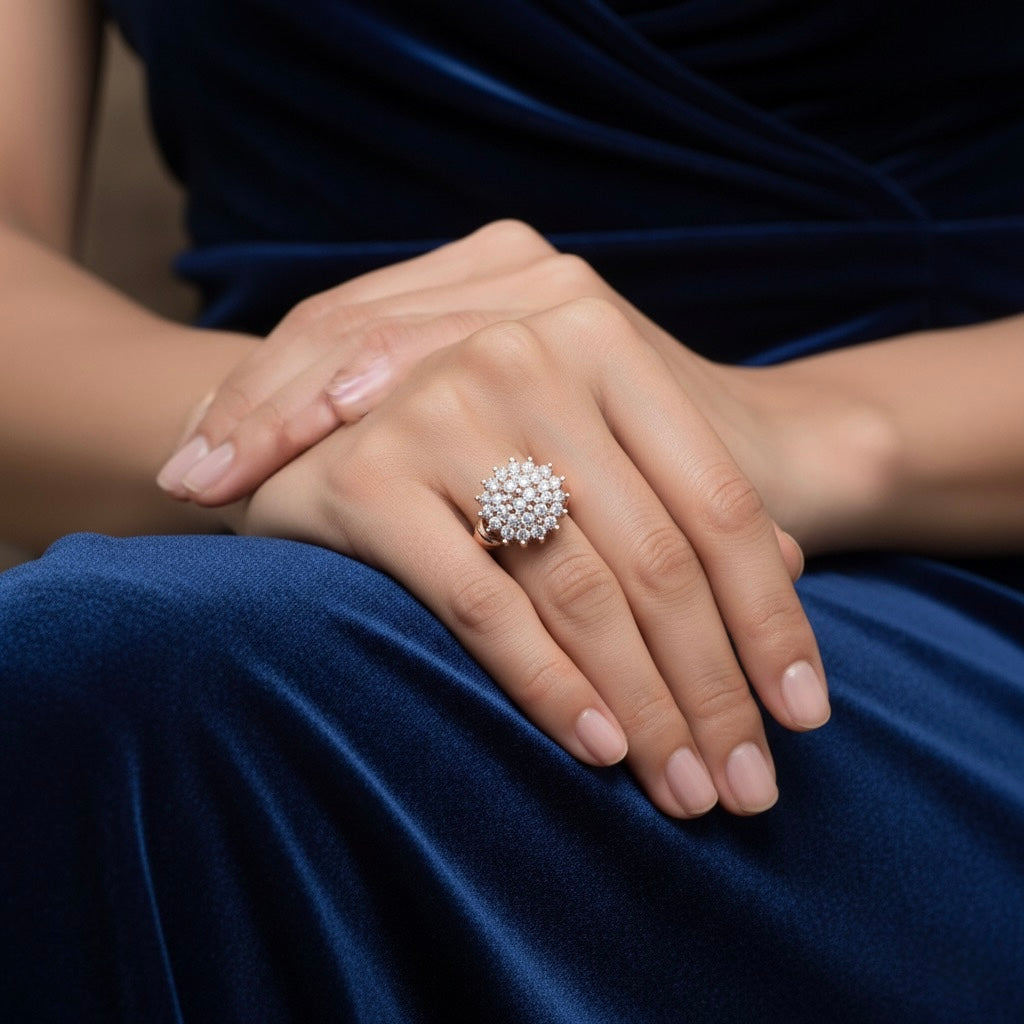 Diamtrendz 925 sterling silver rose gold plated cubic zirconia floral ring