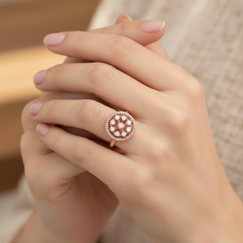 Diamtrendz 925 sterling silver rose gold plated cubic zirconia ring