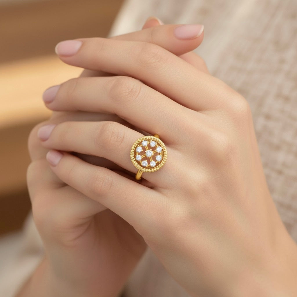 Diamtrendz 925 sterling silver yellow gold plated cubic zirconia ring