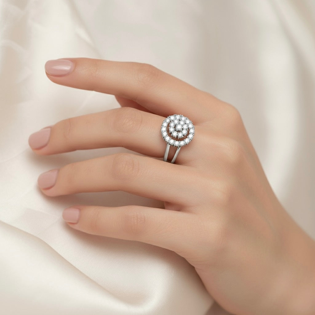 Diamtrendz 925 sterling silver Rhodium plated cubic zirconia ring