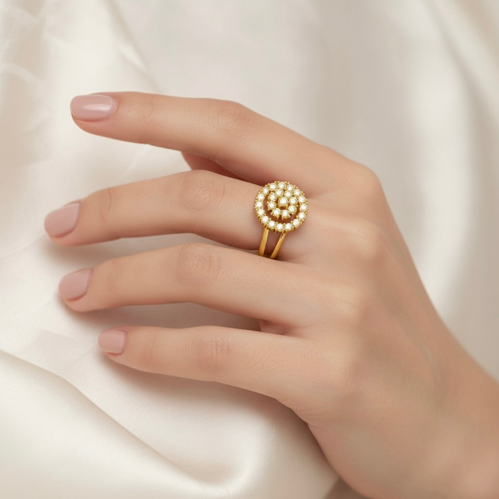 Diamtrendz 925 sterling silver yellow gold plated cubic zirconia ring