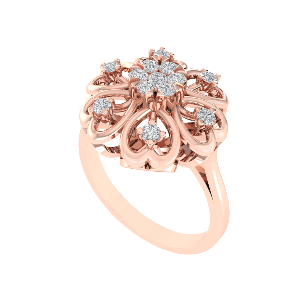 Diamtrendz 925 sterling silver rose gold plated cubic zirconia floral ring