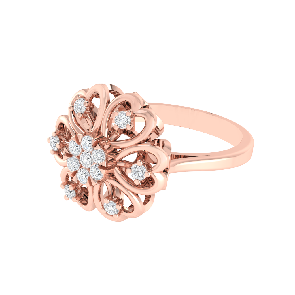 Diamtrendz 925 sterling silver rose gold plated cubic zirconia floral ring