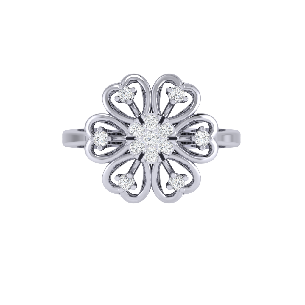 Diamtrendz 925 sterling silver white gold plated cubic zirconia floral ring