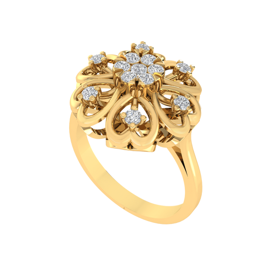 Diamtrendz 925 sterling silver yellow gold plated cubic zirconia floral ring