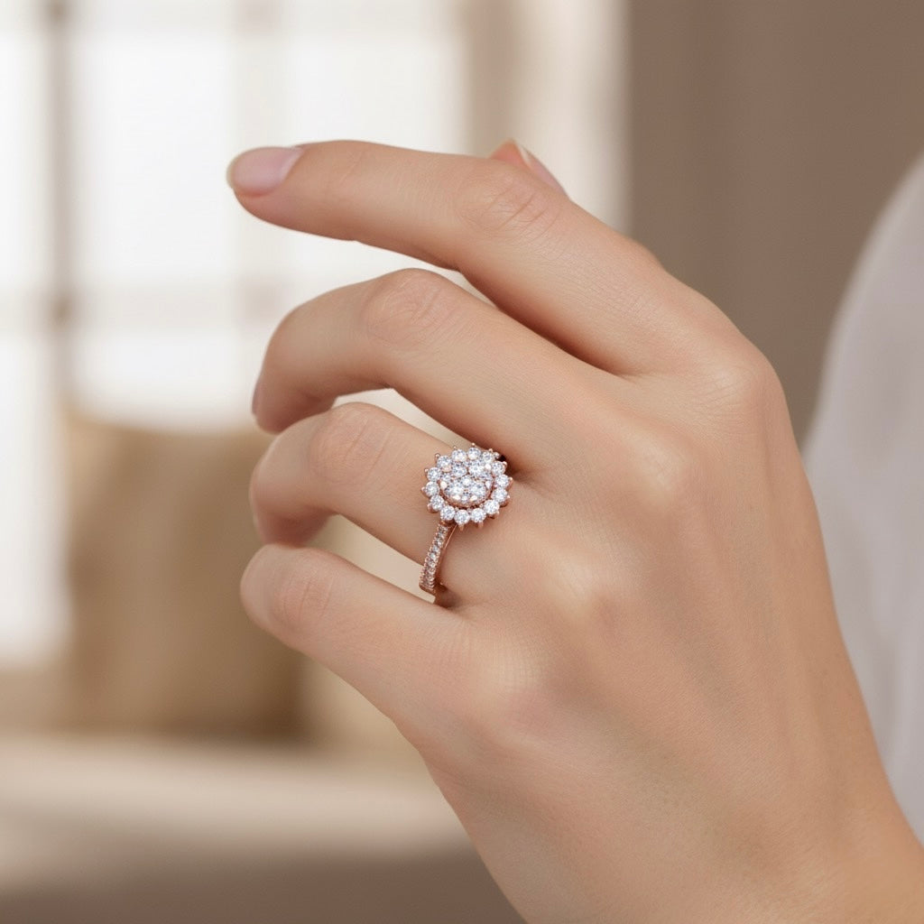 Diamtrendz 925 sterling silver rose gold plated cubic zirconia ring