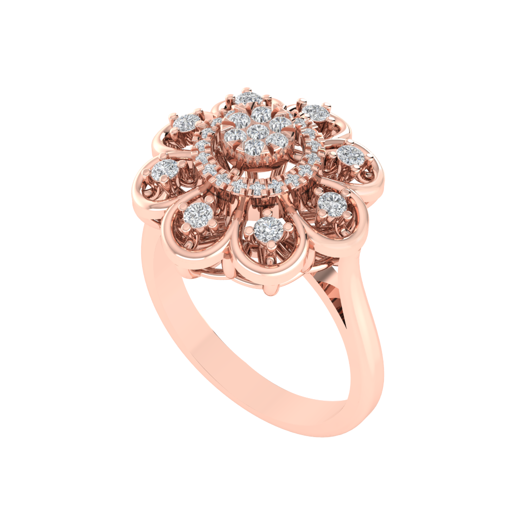 Diamtrendz 925 sterling silver rose gold plated cubic zirconia floral ring