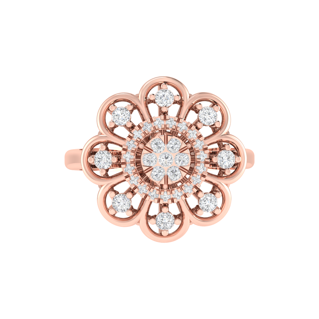 Diamtrendz 925 sterling silver rose gold plated cubic zirconia floral ring