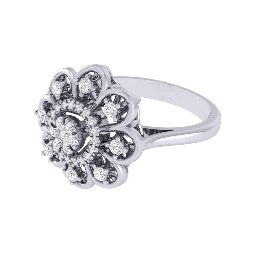 Diamtrendz 925 sterling silver white gold plated cubic zirconia floral ring