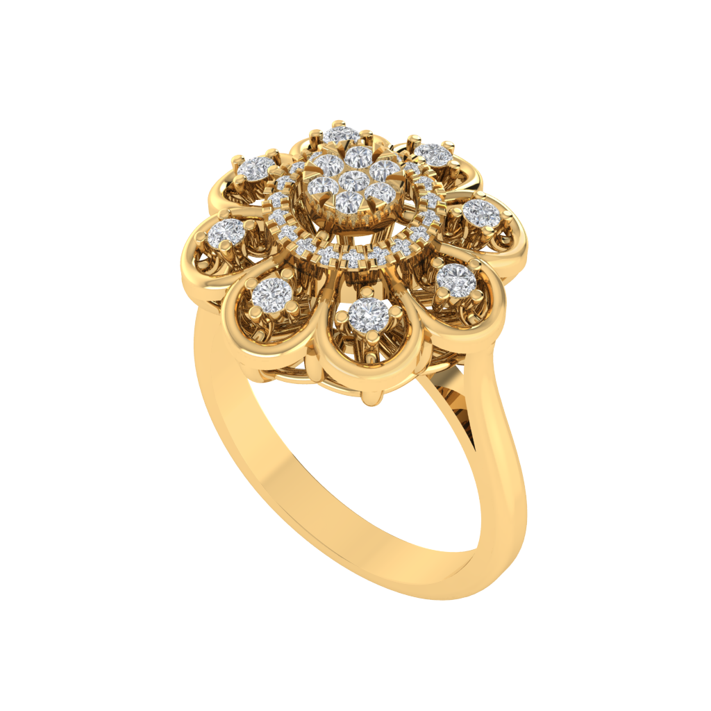 Diamtrendz 925 sterling silver yellow gold plated cubic zirconia floral ring