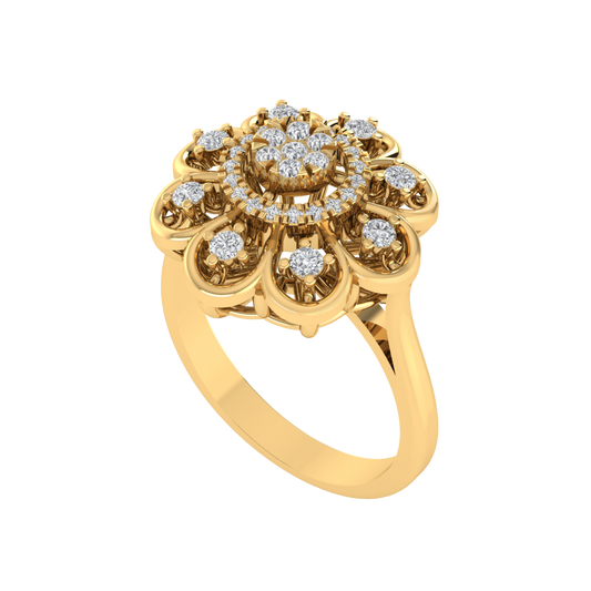 Diamtrendz 925 sterling silver yellow gold plated cubic zirconia floral ring