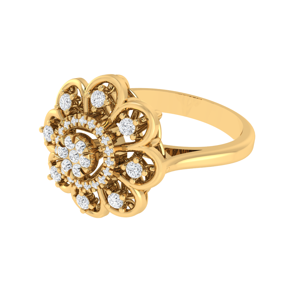 Diamtrendz 925 sterling silver yellow gold plated cubic zirconia floral ring