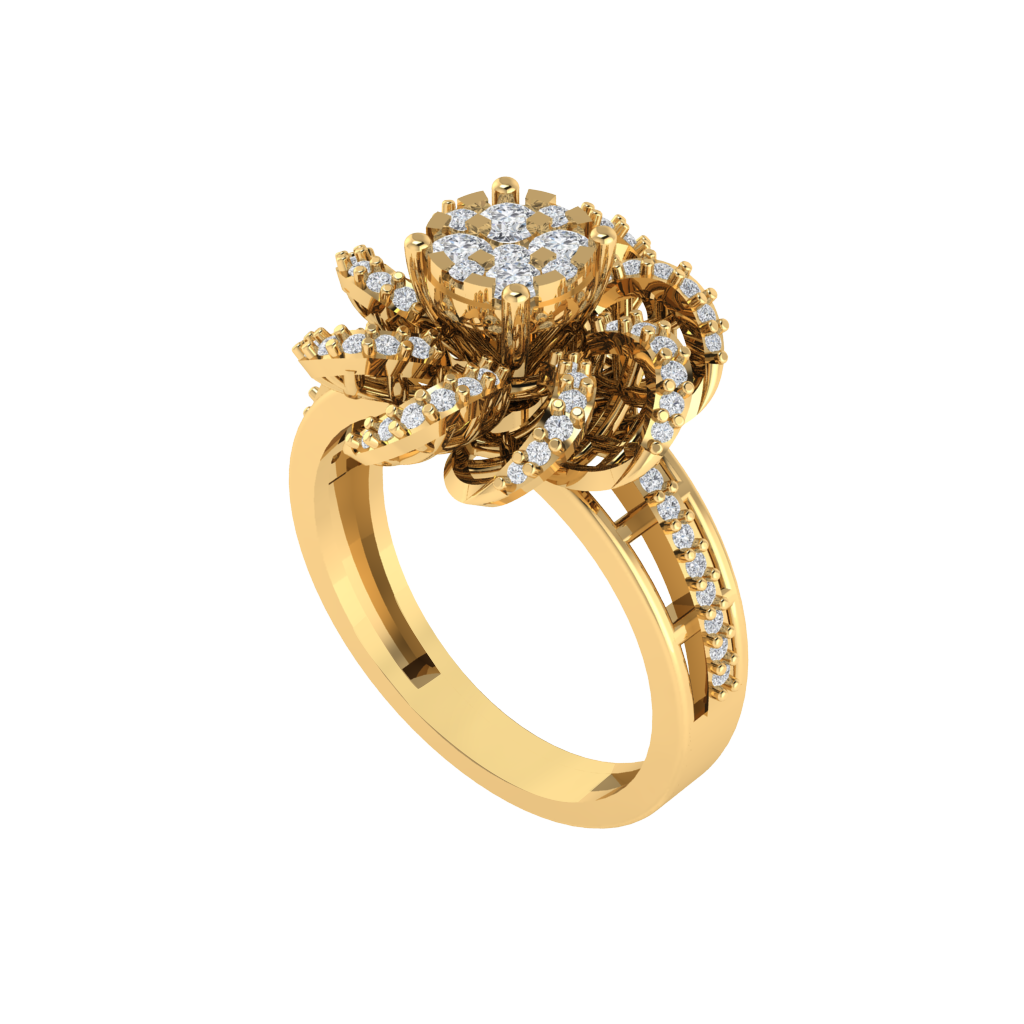 Diamtrendz 925 sterling silver yellow gold plated cubic zirconia floral ring