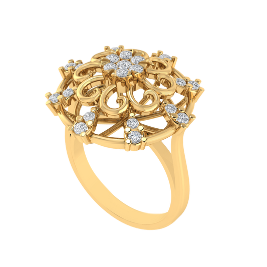 Diamtrendz 925 sterling silver yellow gold plated cubic zirconia floral ring