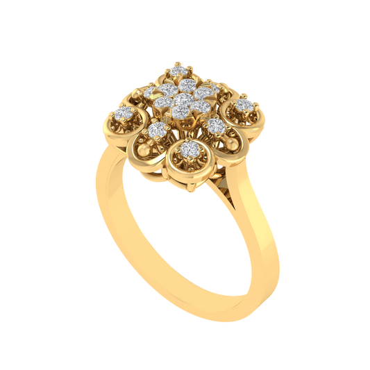 Diamtrendz 925 sterling silver yellow gold plated cubic zirconia floral ring