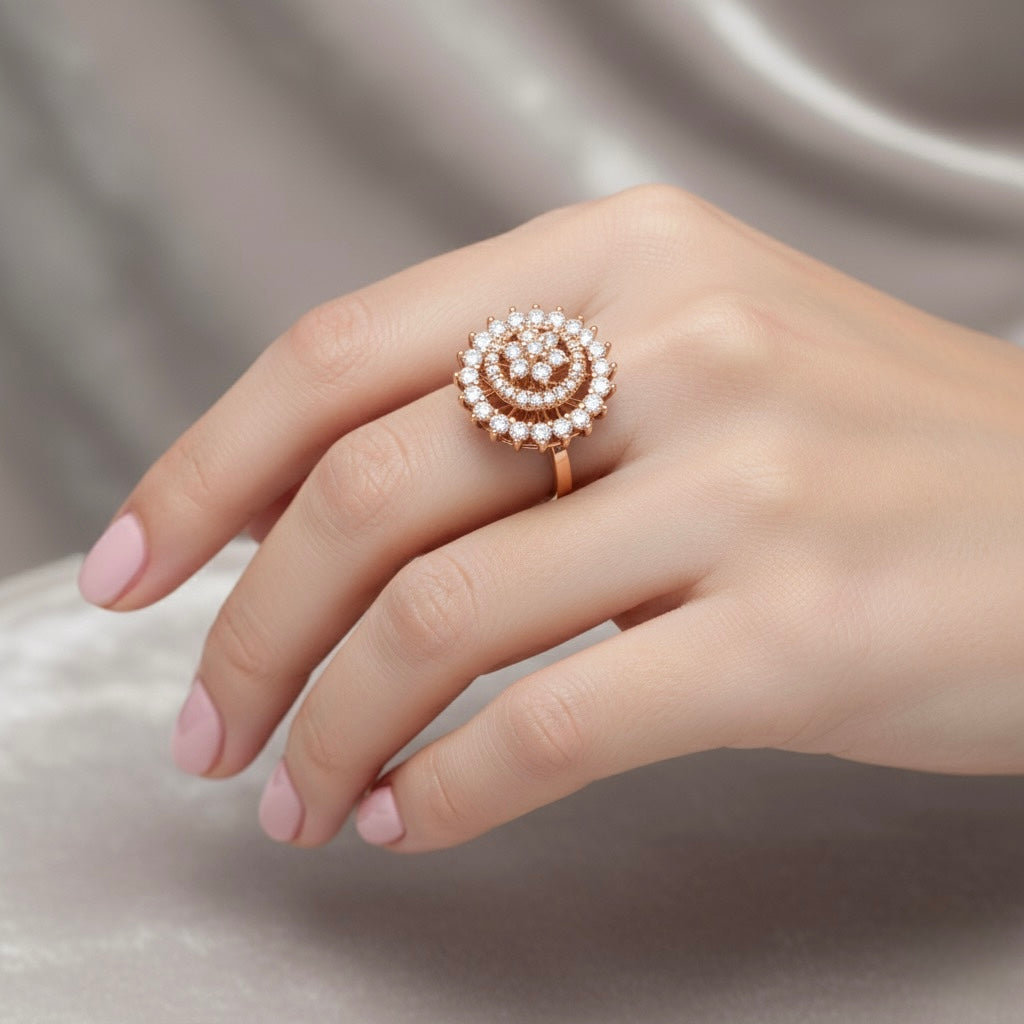 Diamtrendz 925 sterling silver rose gold plated cubic zirconia halo ring