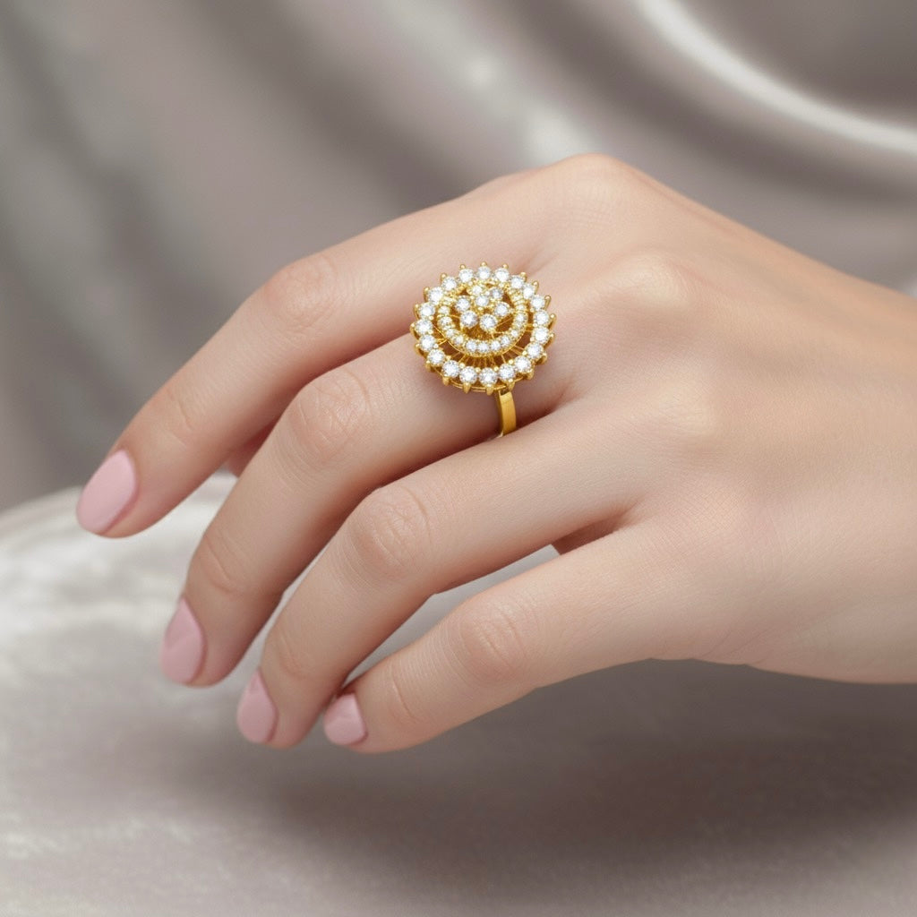 Diamtrendz 925 sterling silver yellow gold plated cubic zirconia halo ring