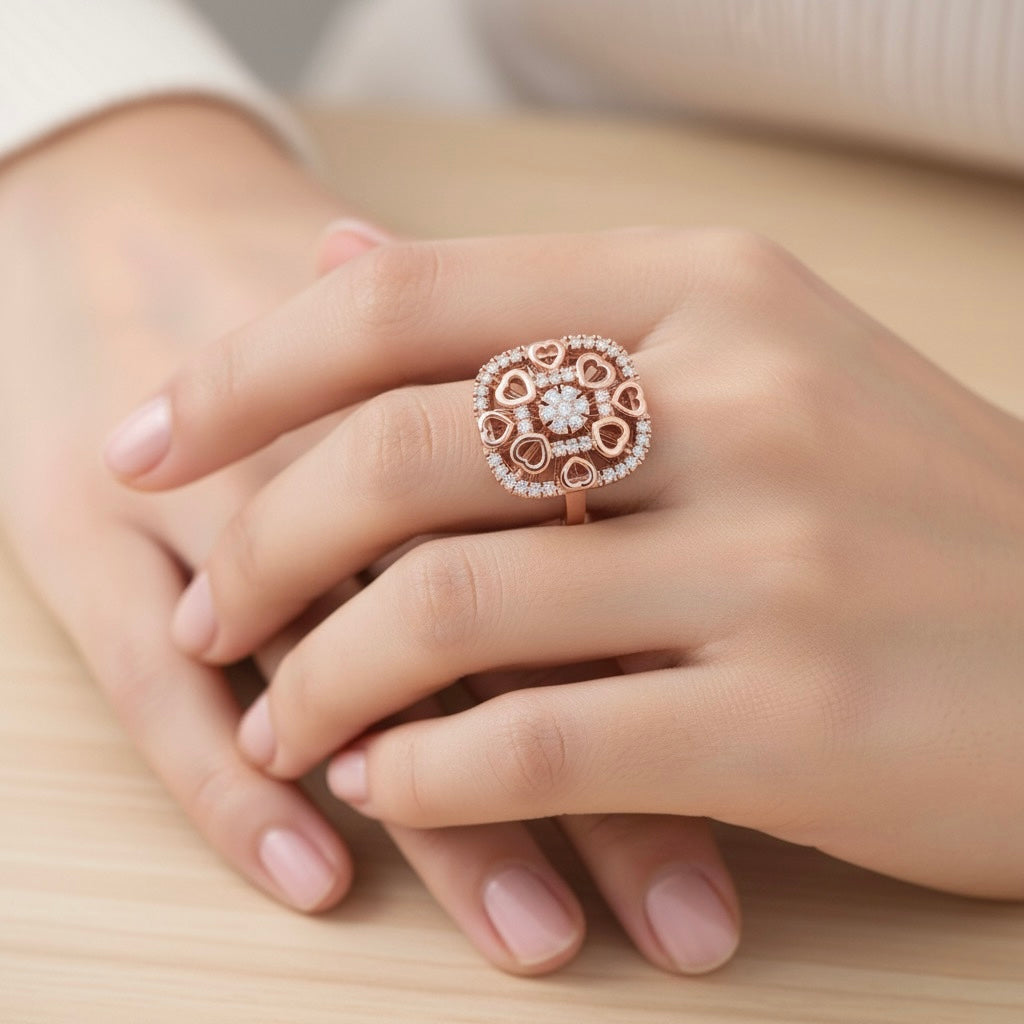 Diamtrendz 925 sterling silver rose gold plated cubic zirconia ring