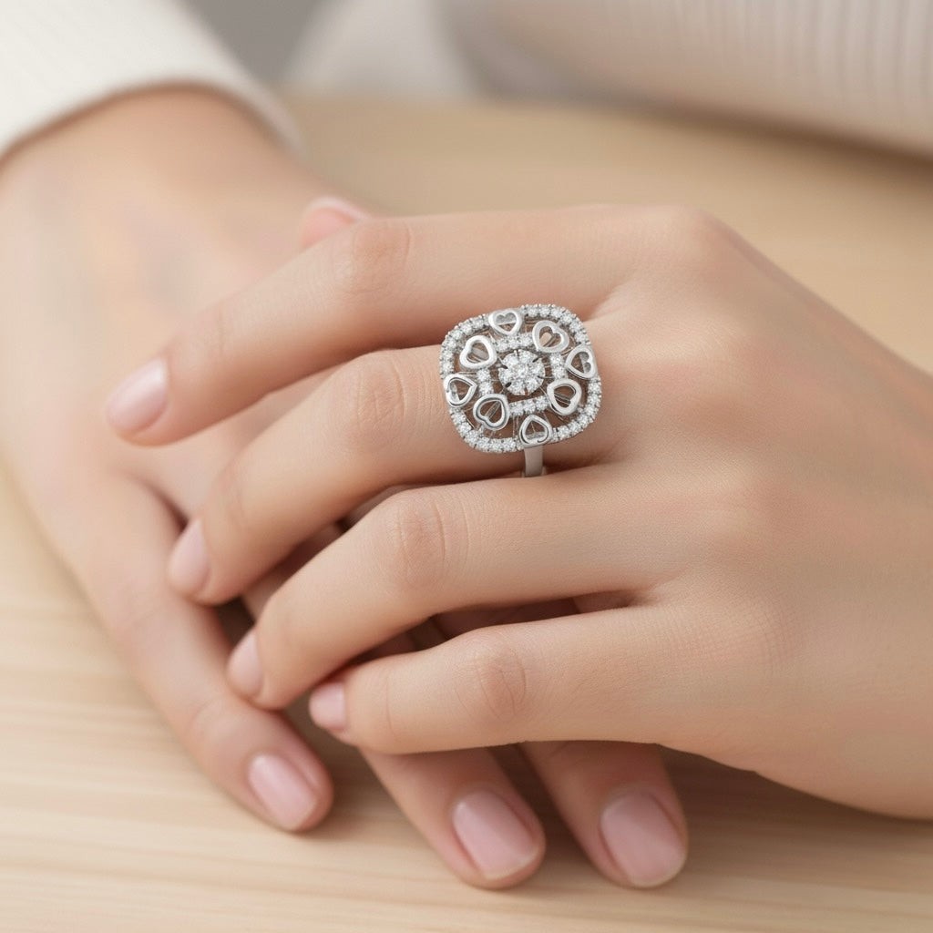 Diamtrendz 925 sterling silver Rhodium plated cubic zirconia ring