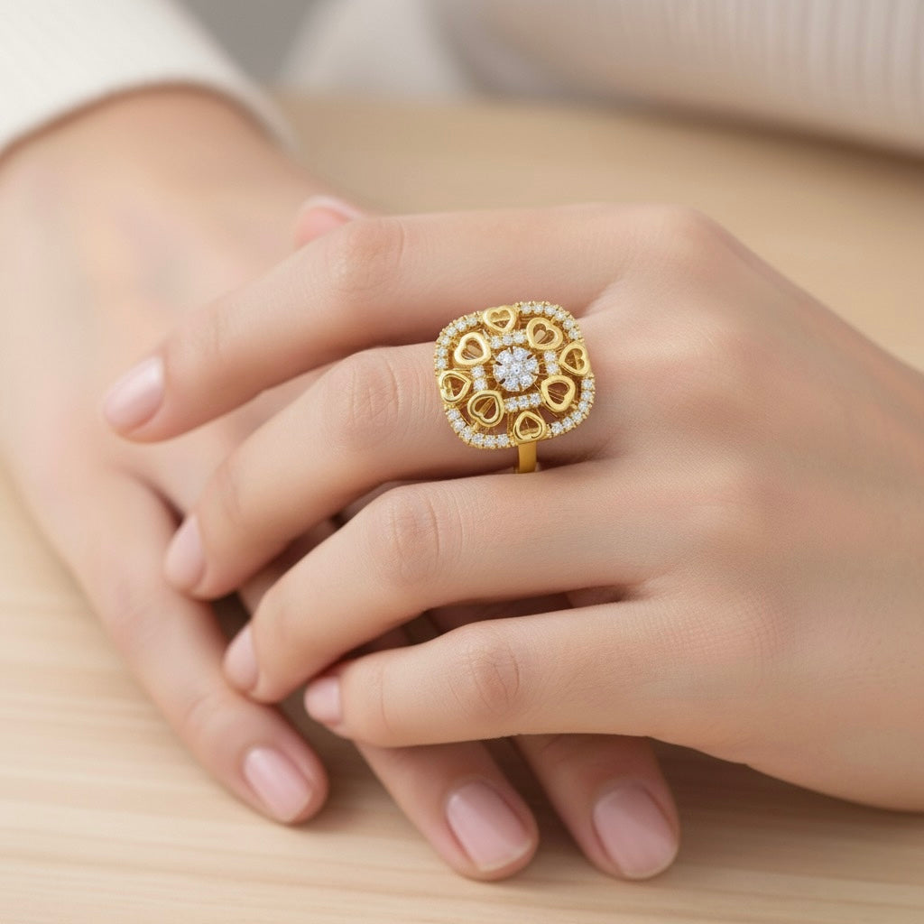 Diamtrendz 925 sterling silver yellow gold plated cubic zirconia ring