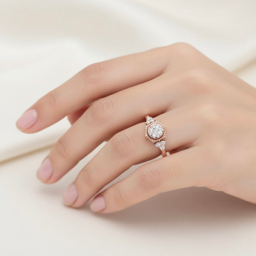 Diamtrendz 925 sterling silver rose gold plated cubic zirconia ring