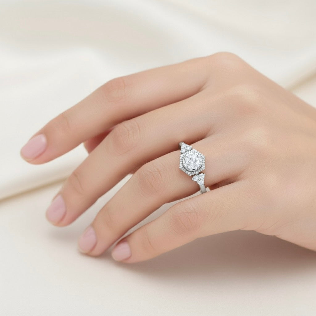 Diamtrendz 925 sterling silver Rhodium plated cubic zirconia ring