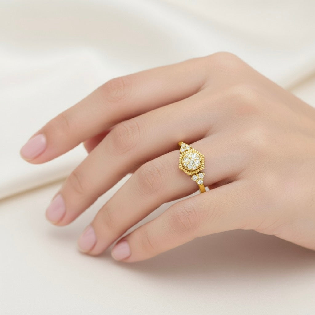 Diamtrendz 925 sterling silver yellow gold plated cubic zirconia ring