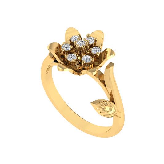 Diamtrendz 925 sterling silver yellow gold plated cubic zirconia floral ring