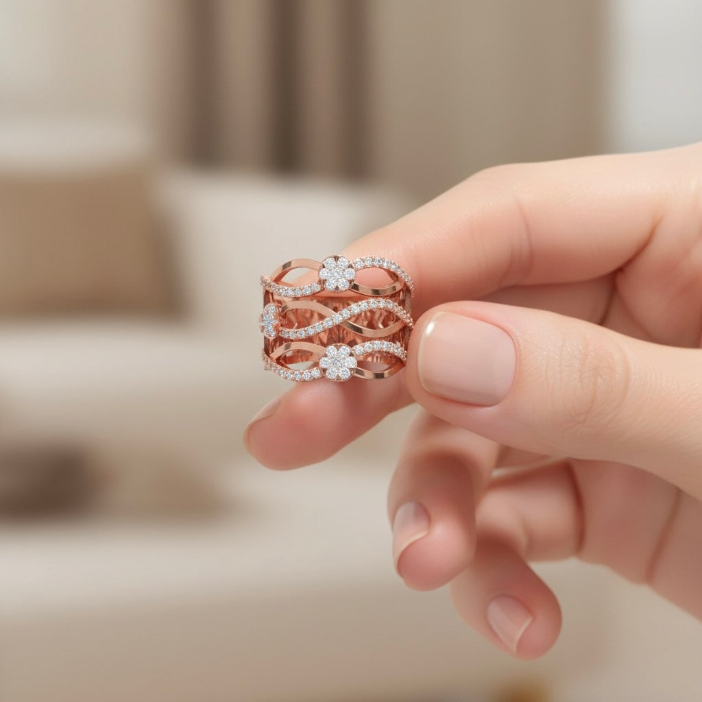 Diamtrendz 925 sterling silver rose gold plated cubic zirconia ring