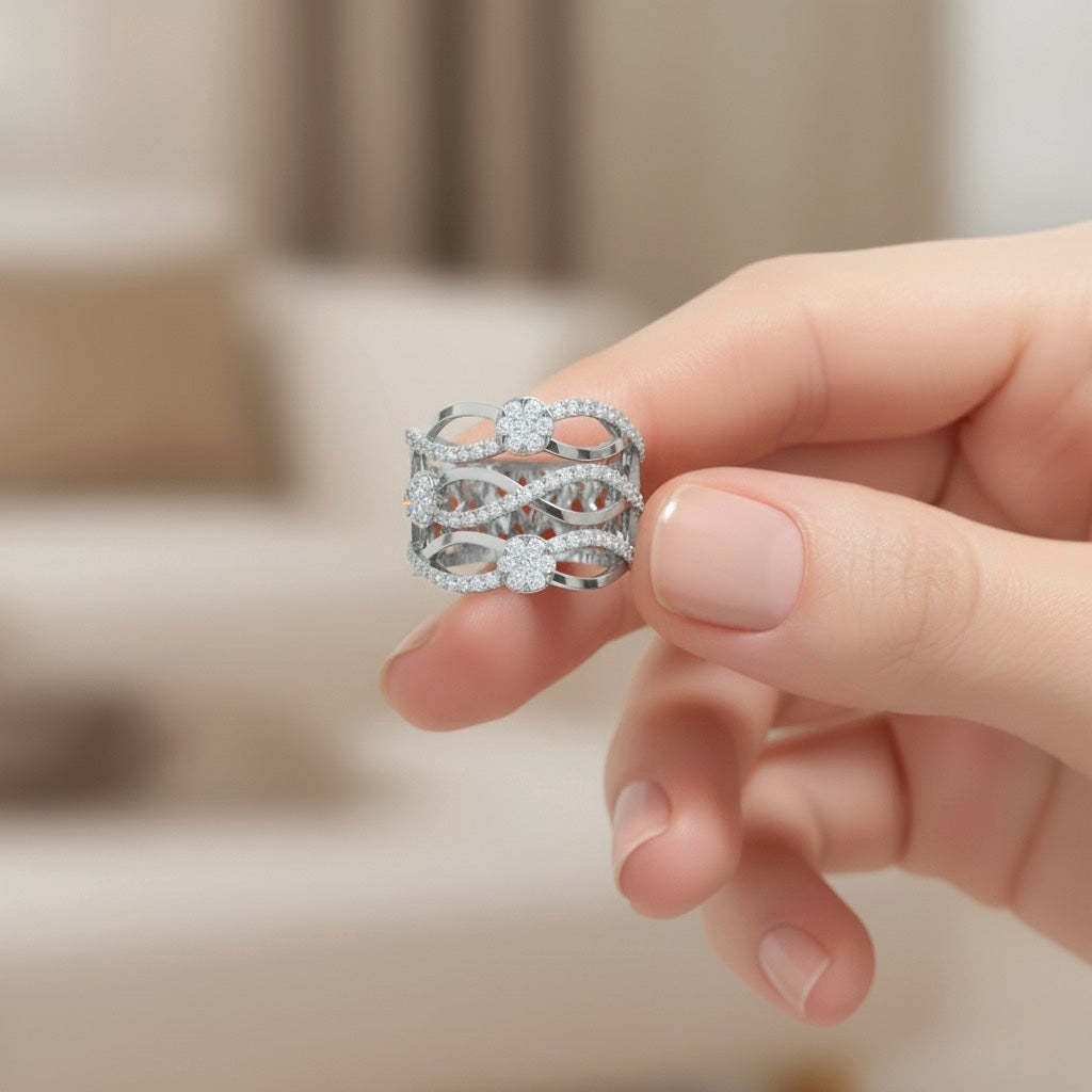 Diamtrendz 925 sterling silver Rhodium plated cubic zirconia ring