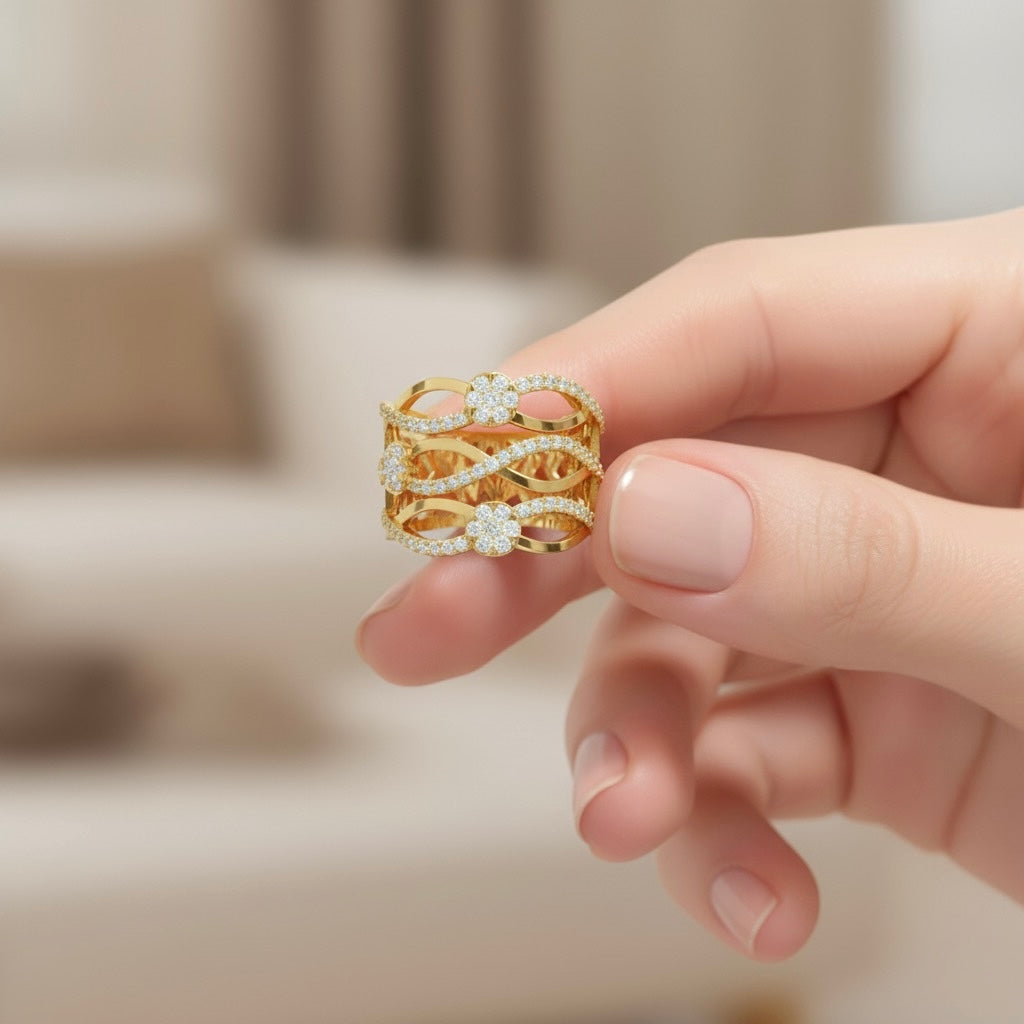 Diamtrendz 925 sterling silver yellow gold plated cubic zirconia ring