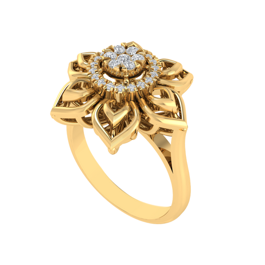 Diamtrendz 925 sterling silver yellow gold plated cubic zirconia floral ring
