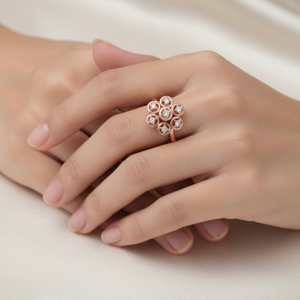 Diamtrendz 925 sterling silver rose gold plated cubic zirconia floral ring