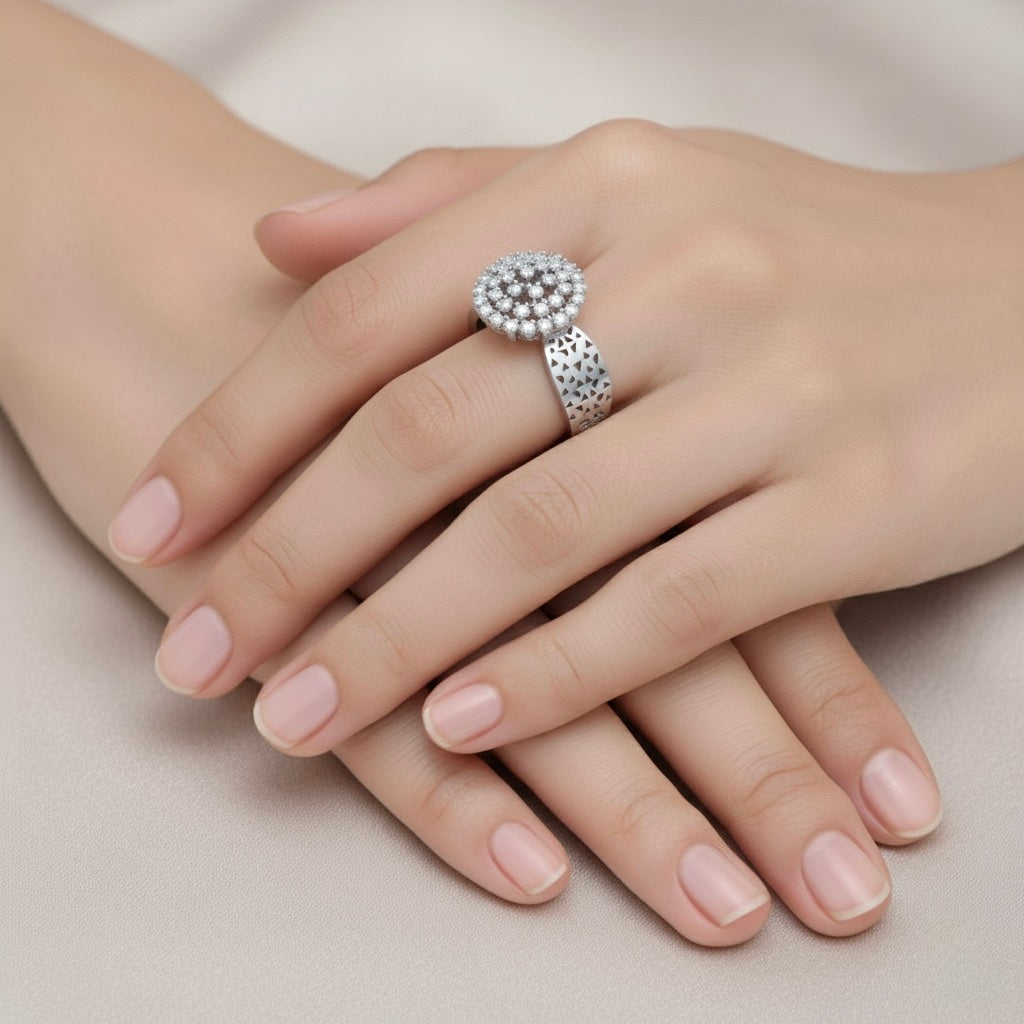 Diamtrendz 925 sterling silver Rhodium plated cubic zirconia cluster ring